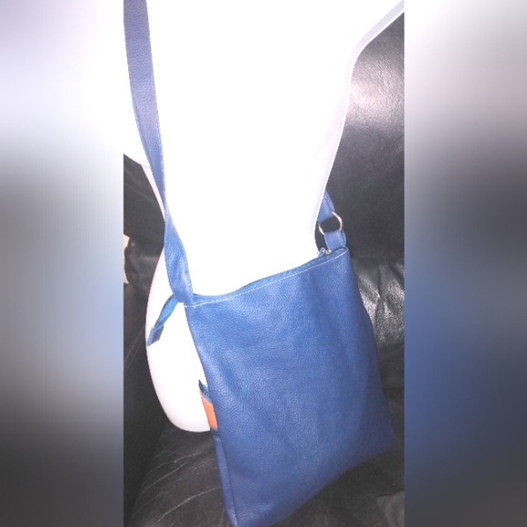 Blue, Brown, & White PVC Handbag - Picture 3 of 4